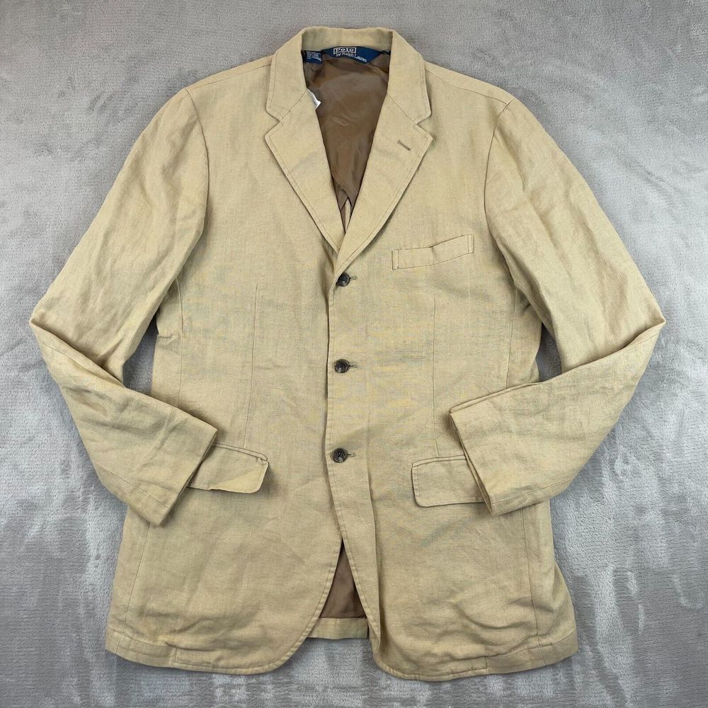 Polo Ralph Lauren Blazer Men Medium Beige 100% Linen 3 Button Single Breast‎ NWT
